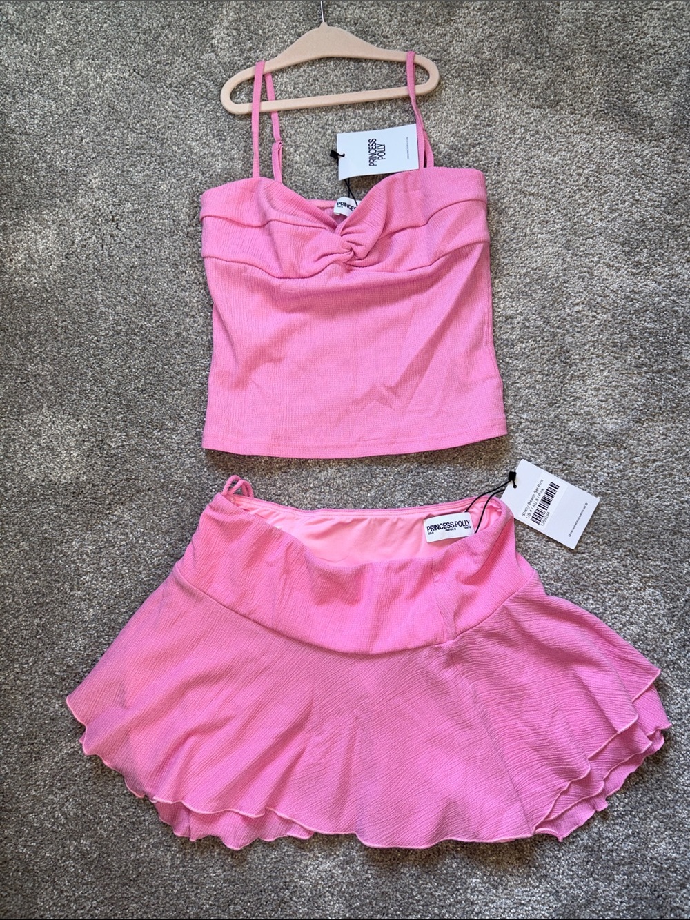 Princess Polly Pink Ribbed Circle Skater Mini Skirt